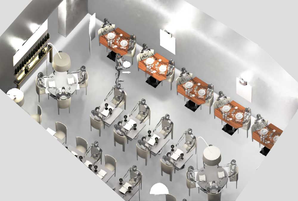 Room layout with front of long wall restaurant