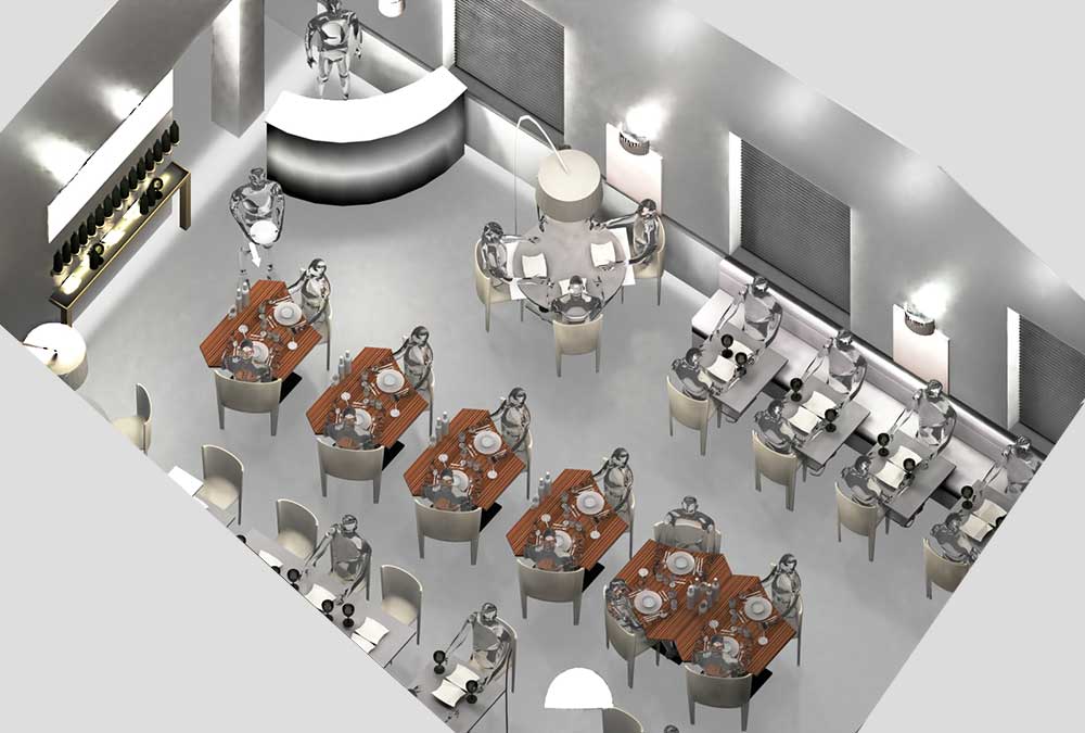 Room layout with main aisle restaurant design table