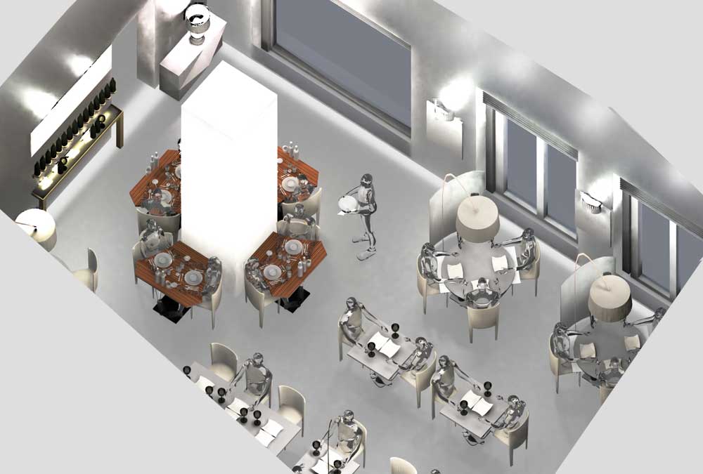 Room layout with a pole inside restaurant