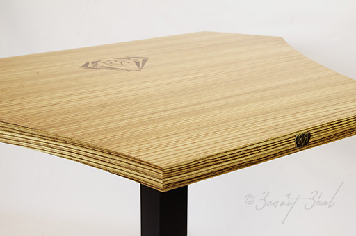 Design table with Zebrano precious wood